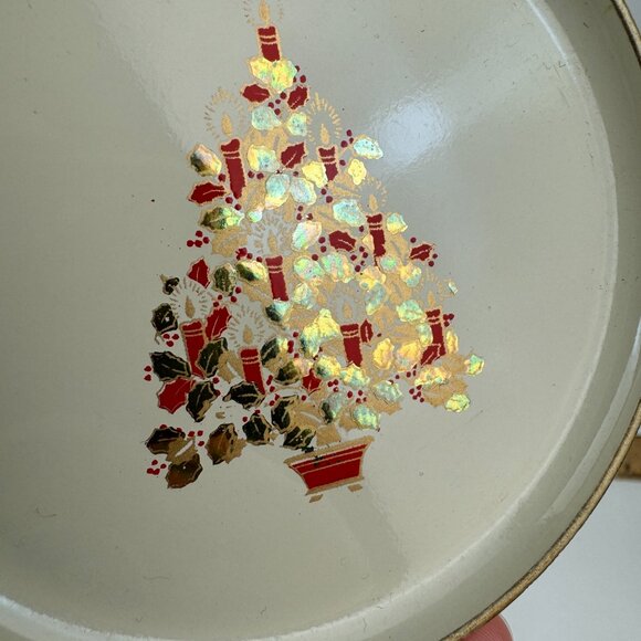 Vtg Single Round Coaster Holiday Christmas Gold Metallic‎ Tree w Candles Plastic - Picture 8 of 11